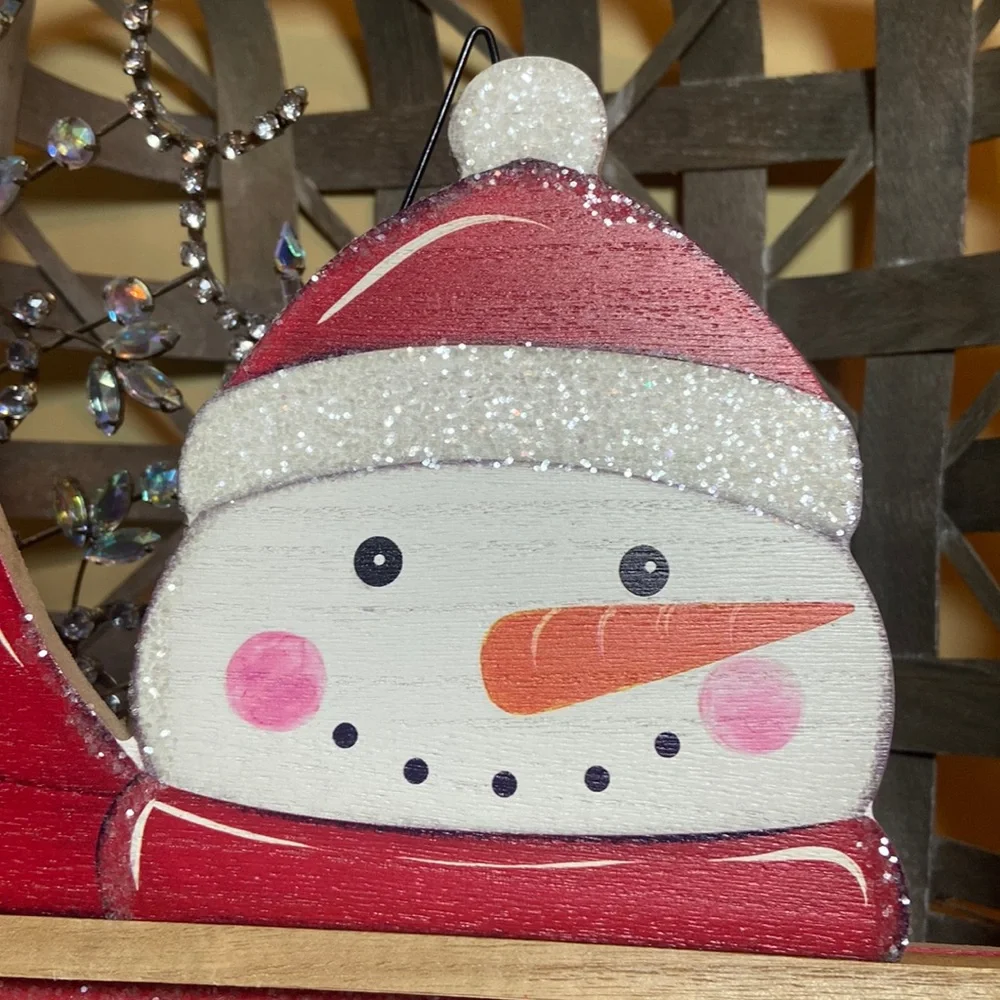 NEW! LARGE Winter Snowman Christmas Holiday Wood Glitter Jingle Bells Sign